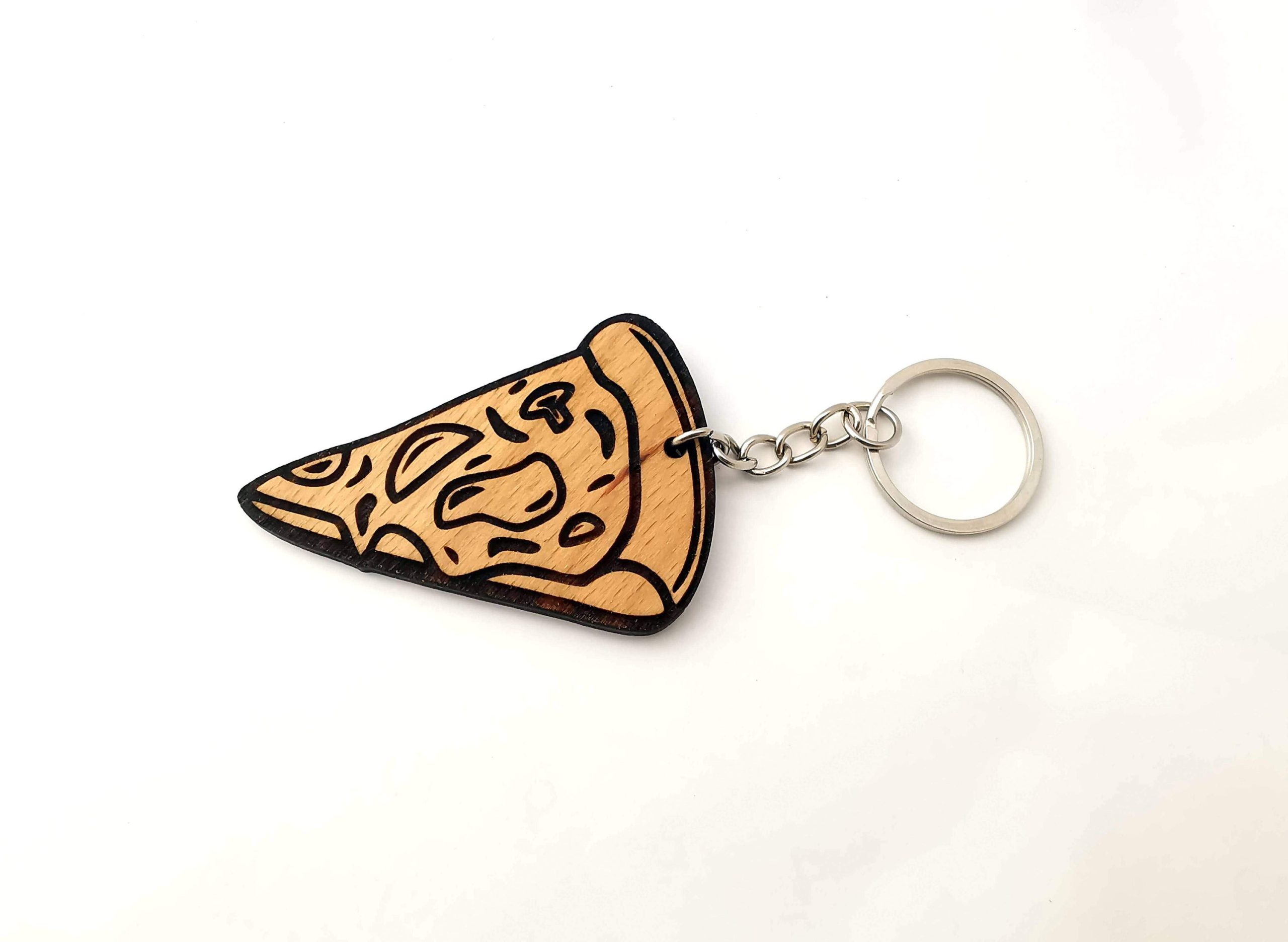 Pizza Slice Wooden Keychain,  Beech Wood  Food Keychain,  Pizza Slice Keychain