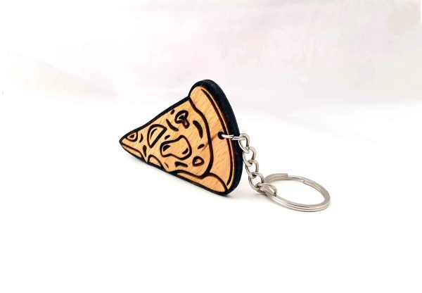 Pizza Slice Wooden Keychain,  Beech Wood  Food Keychain,  Pizza Slice Keychain - Image 3