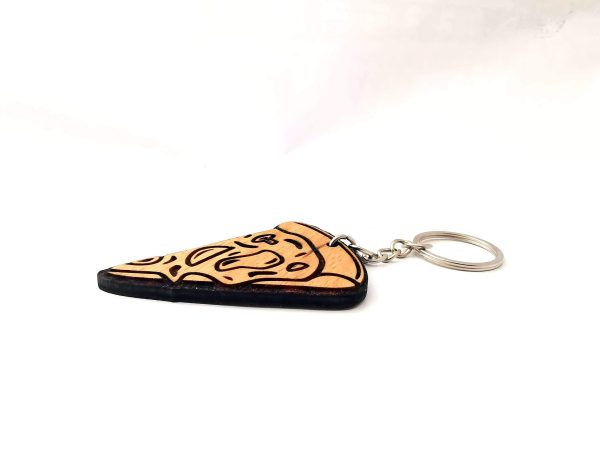 Pizza Slice Wooden Keychain,  Beech Wood  Food Keychain,  Pizza Slice Keychain - Image 2