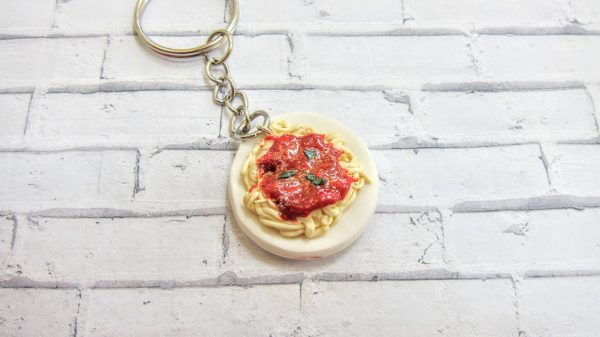 Spaghetti keychain, Polymer clay food  miniature,  Spaghetti food accessory, Desk decor - Image 3