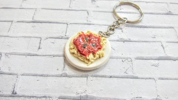 Spaghetti keychain, Polymer clay food  miniature,  Spaghetti food accessory, Desk decor