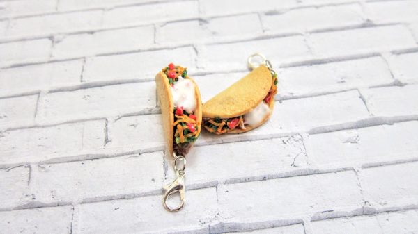 Taco polymer clay food keychain, Miniature food accessory, Desk decor