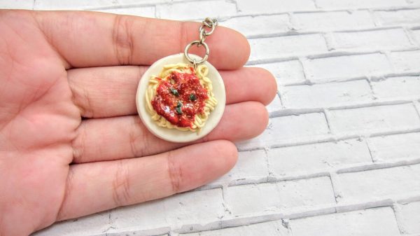 Spaghetti keychain, Polymer clay food  miniature,  Spaghetti food accessory, Desk decor - Image 5