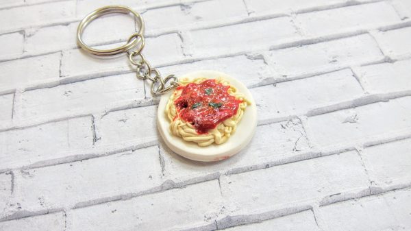 Spaghetti keychain, Polymer clay food  miniature,  Spaghetti food accessory, Desk decor - Image 2