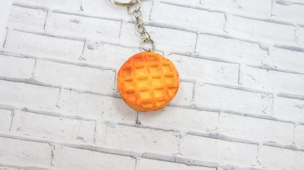 Waffle keychain, Polymer clay miniature, Food breakfast keychain, Food miniature accessory, Desk decor - Image 3