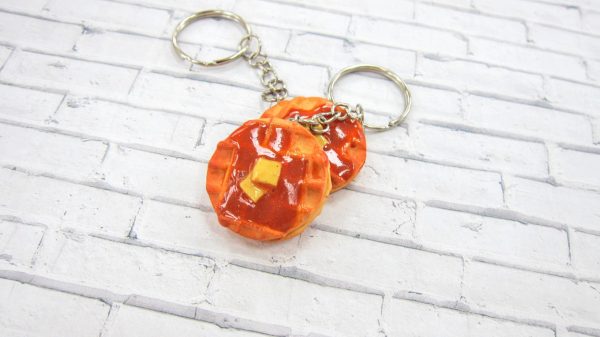 Waffle keychain, Polymer clay miniature, Food breakfast keychain, Food miniature accessory, Desk decor - Image 5