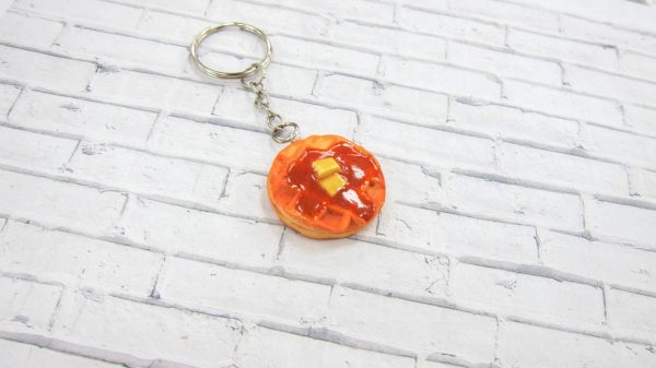 Waffle keychain, Polymer clay miniature, Food breakfast keychain, Food miniature accessory, Desk decor