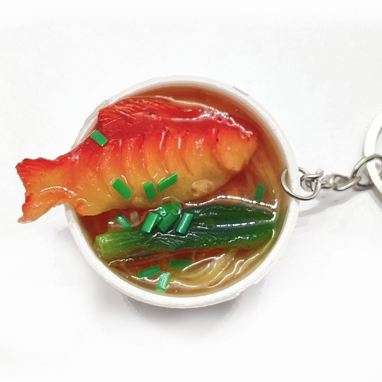 Fish Ramen Soup Bowl Keychain,  Fish Noodle Bowl Keychain, Food Miniature Keychain