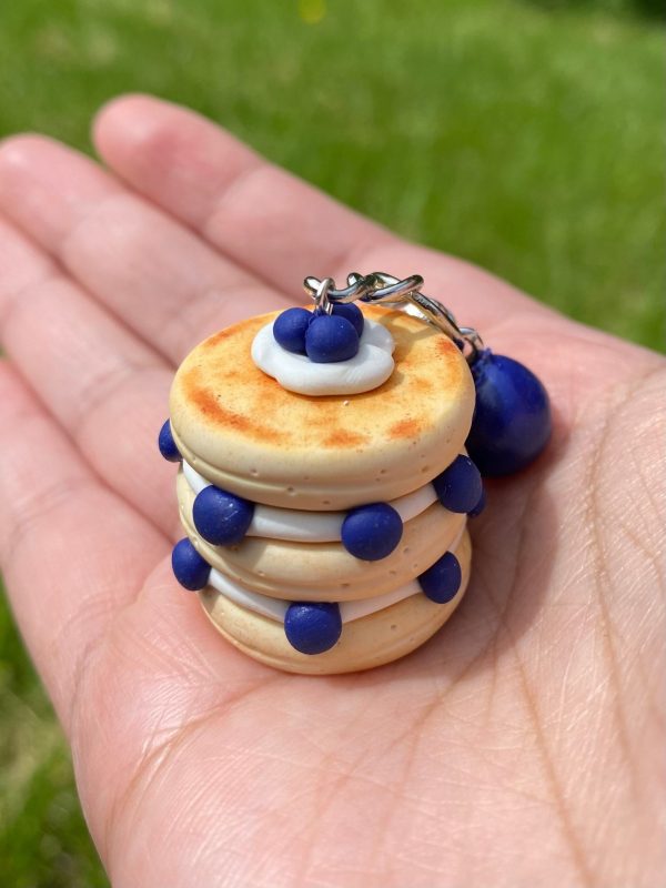 Blueberry Pancake Polymer Clay Keychain, Cute Miniature Food, Kawaii Gift Idea, Cute Bag Accessory, Desk Decoration - Image 2