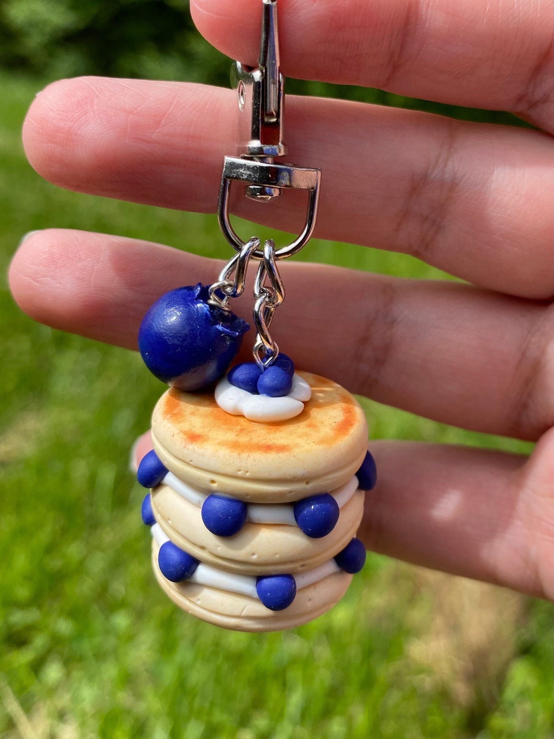 Blueberry Pancake Polymer Clay Keychain, Cute Miniature Food, Kawaii Gift Idea, Cute Bag Accessory, Desk Decoration