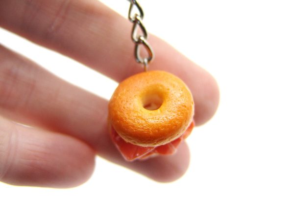 Stacked Smoked Salmon Bagel Keychain, Miniature Food Keychain, Creative Gift, Funny Gift - Image 2