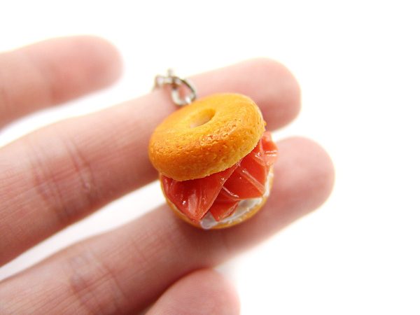 Stacked Smoked Salmon Bagel Keychain, Miniature Food Keychain, Creative Gift, Funny Gift - Image 3