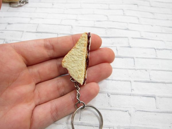 Peanut Butter and Jelly Sandwich Keychain, Polymer clay food miniature, Sandwich food accessory - Image 3