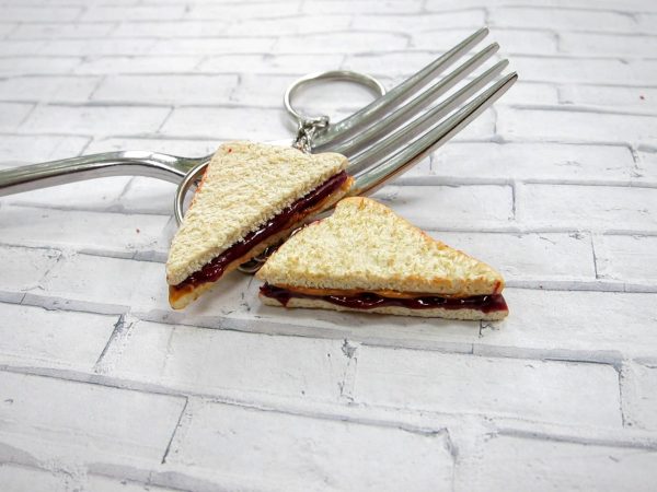 Peanut Butter and Jelly Sandwich Keychain, Polymer clay food miniature, Sandwich food accessory - Image 4