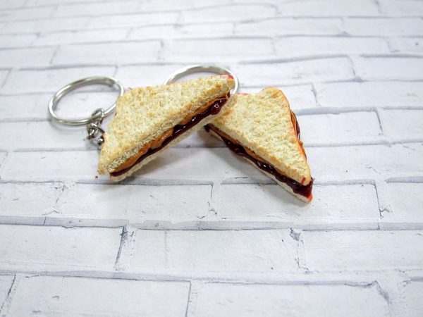 Peanut Butter and Jelly Sandwich Keychain, Polymer clay food miniature, Sandwich food accessory