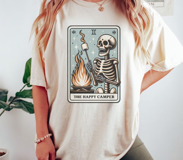 Happy Camper Comfort Colors T-Shirt  Skeleton Camper Tee  Funny Camping Shirt  Tarot Card Tee  Gift For Outdoors Lover   Hiking Apparel - Image 3