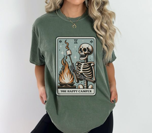 Happy Camper Comfort Colors T-Shirt  Skeleton Camper Tee  Funny Camping Shirt  Tarot Card Tee  Gift For Outdoors Lover   Hiking Apparel - Image 4