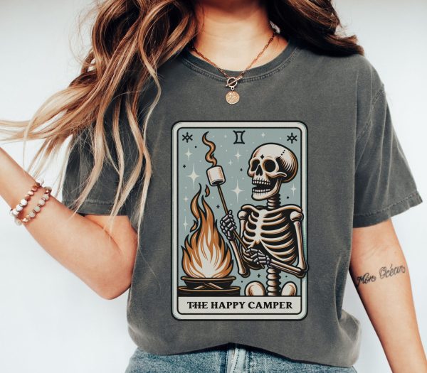 Happy Camper Comfort Colors T-Shirt  Skeleton Camper Tee  Funny Camping Shirt  Tarot Card Tee  Gift For Outdoors Lover   Hiking Apparel - Image 2