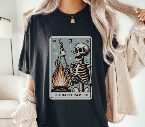 Happy Camper Comfort Colors T-Shirt  Skeleton Camper Tee  Funny Camping Shirt  Tarot Card Tee  Gift For Outdoors Lover   Hiking Apparel