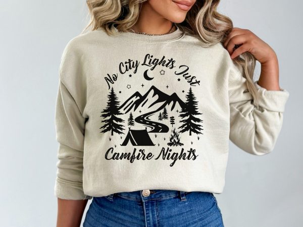 No City Lights Just Camp Fire Nights Sweatshirt  Camping Hoodie  Camping Gift  Camper Shirt  CampFire Shirt  Camp Lover Gift  Glamping Shirt - Image 3