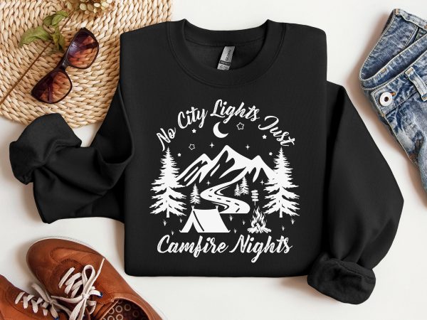 No City Lights Just Camp Fire Nights Sweatshirt  Camping Hoodie  Camping Gift  Camper Shirt  CampFire Shirt  Camp Lover Gift  Glamping Shirt - Image 6