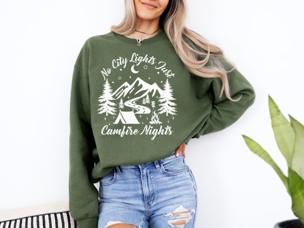 No City Lights Just Camp Fire Nights Sweatshirt  Camping Hoodie  Camping Gift  Camper Shirt  CampFire Shirt  Camp Lover Gift  Glamping Shirt