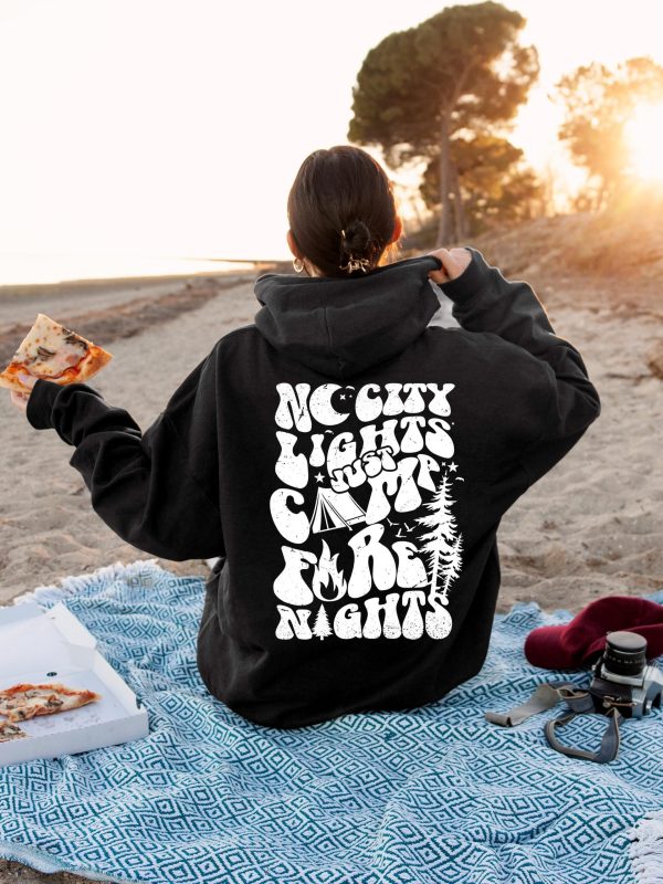 No City Lights Just Campfire Nights Hoodie  Camping Group Sweatshirt For Woman  Nature Lover T-Shirt  Hiking Shirt  Gift For Camper  E8381 - Image 2