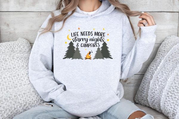 Starry Nights and Campfires Hooded Sweatshirt  Camping Hoodie  Camping Sweatshirt  Outdoor Lover  Nature Lover  Campfire Family  Gift