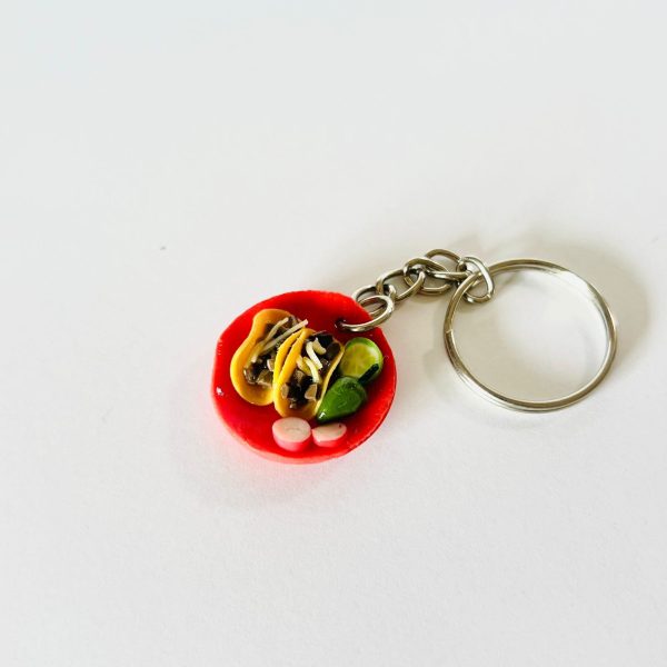 Tacos Red Plate Keychain, Tacos Miniature Food Keychain, Funny Gift, Creative Gift