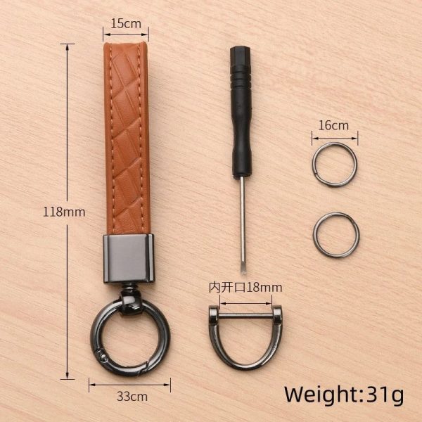 Luxury Genuine Leather Plaid Keychain - Black Buckle Car Key Ring Holder for Men & Women, Jewelry Gift - Image 2