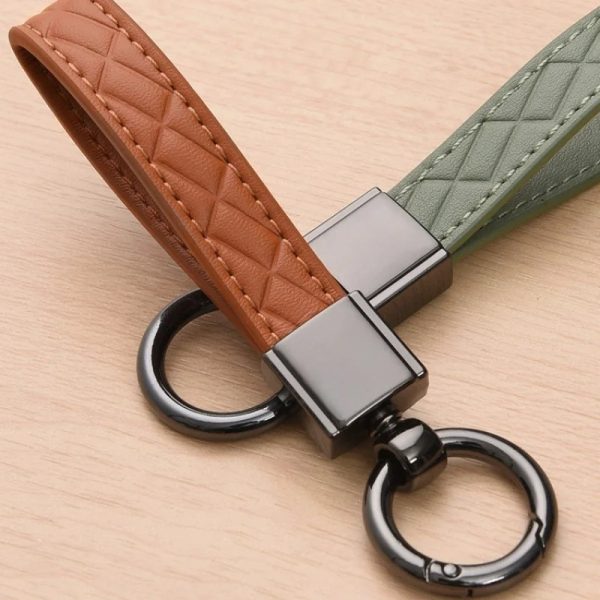 Luxury Genuine Leather Plaid Keychain - Black Buckle Car Key Ring Holder for Men & Women, Jewelry Gift - Image 4