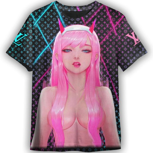 Zero Two Ahegao Hentai From Darling In The Franxx Louis Vuitton LV Unisex Adult And Kid T-shirt