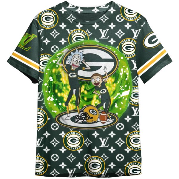 Louis Vuitton LV Rick And Morty Green Bay Packers NFL Unisex Adult And Kid T-shirt