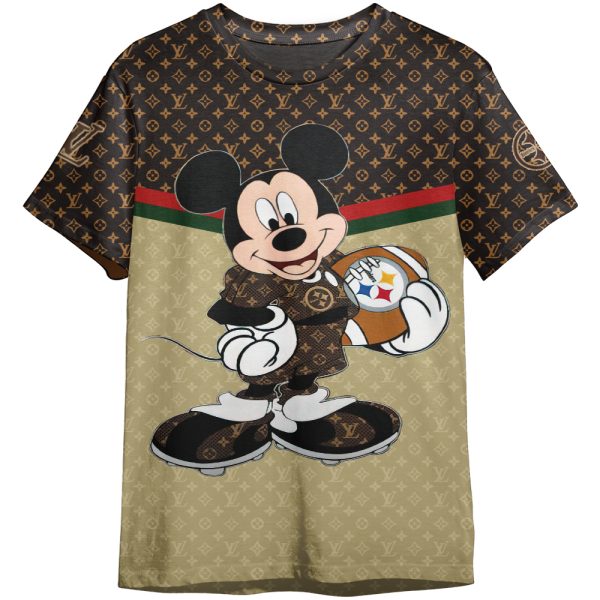 Mickey Mouse LV Louis Vuitton Pittsburgh Steelers NFL Unisex Adult And Kid T-shirt