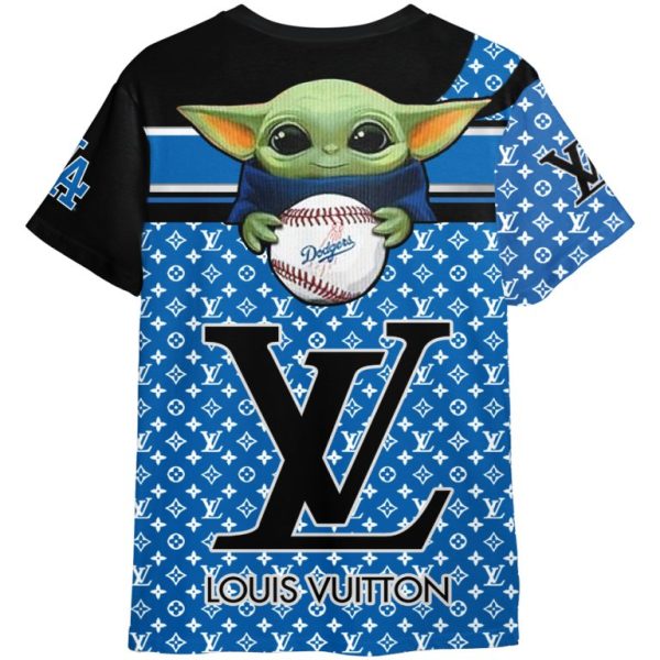 Baby Yoda LV Louis Vuitton Los Angeles Dodgers MLB Unisex Adult And Kid T-shirt - Image 2