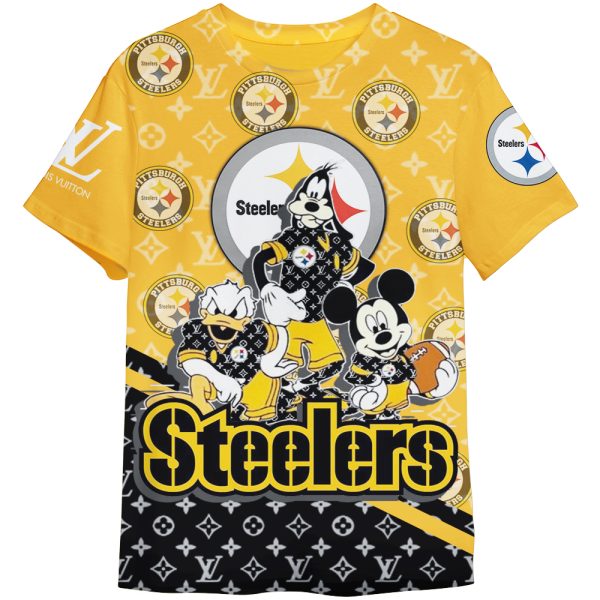 Mickey And Friends Louis Vuitton LV Pittsburgh Steelers NFL Unisex Adult And Kid T-shirt