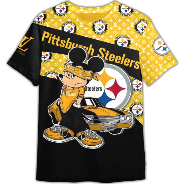 Mickey Gangster Louis Vuitton LV Pittsburgh Steelers NFL Unisex Adult And Kid T-shirt