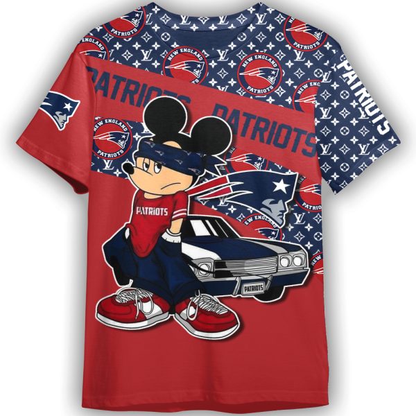 Mickey Gangster Louis Vuitton LV New England Patriots NFL Unisex Adult And Kid T-shirt