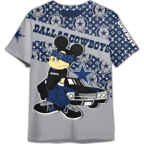 Mickey Gangster Louis Vuitton LV Dallas Cowboys NFL Unisex Adult And Kid T-shirt