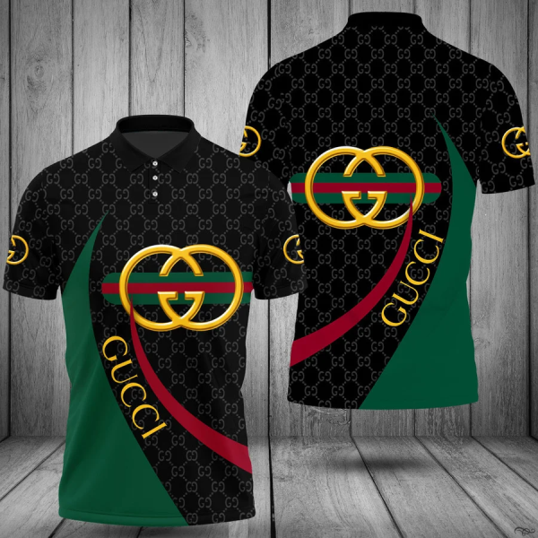 Gucci Black Green Polo Shirt Luxury Clothing Clothes Golf Tennis Outfit For Men HT