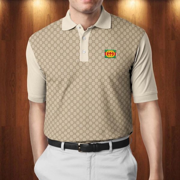 Gucci Beige Polo Shirt Luxury Clothing Clothes Golf Tennis Outfit For Men HT