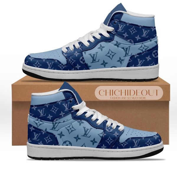 Premium Blue Louis Vuitton Luxury Air Jordan1 Hightop Sneaker Shoes Gifts For Men Women NP