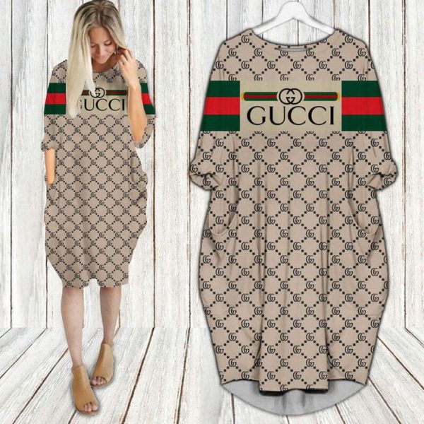 Gucci Beige Batwing Pocket Dress Luxury Clothing Clothes Outfit For Women ND