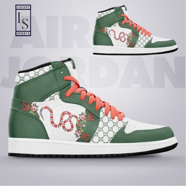 Gucci Monogram Flower Snake Air Jordan 1 High Sneaker NP