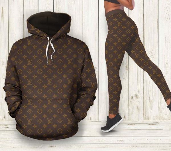 VLL Luxury Brand Brown 3D Hoodie and Leggings Set Gift HN