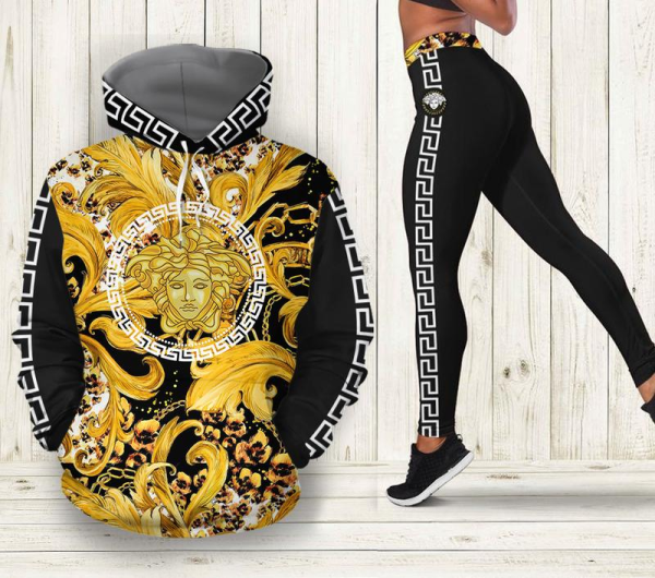 VG Black Gold Hoodie Leggings Luxury Clothing Clothes Outfit For Women HT