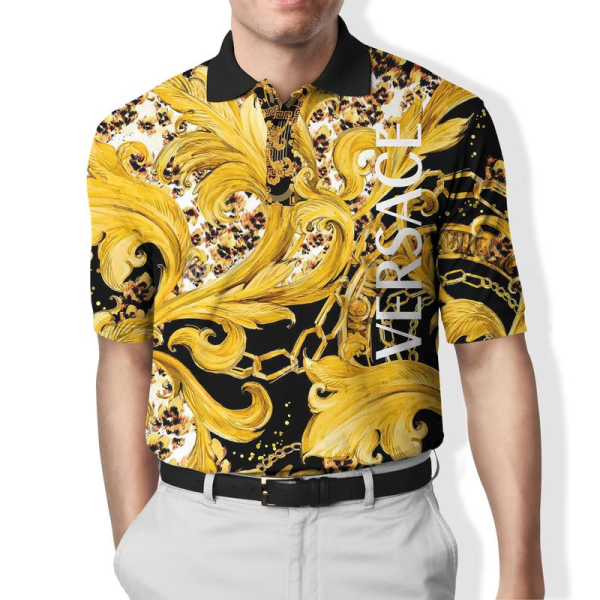 Gianni Versace Gold Polo Shirt Luxury Clothing Clothes Golf Tennis Outfit For Men HT