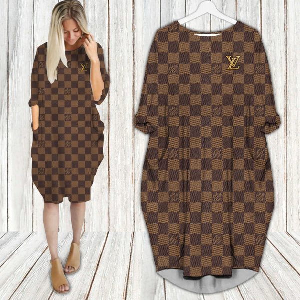 Louis Vuitton Brown Batwing Pocket Dress  Luxury Clothing Clothes Outfit For Women HT