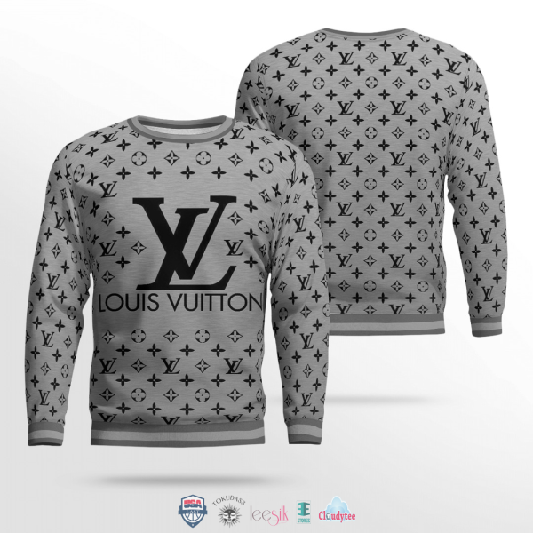 Louis Vuitton Grey Unisex Sweater Sweatshirt Shirt Clothing Clothes Outfits For Men Women HT