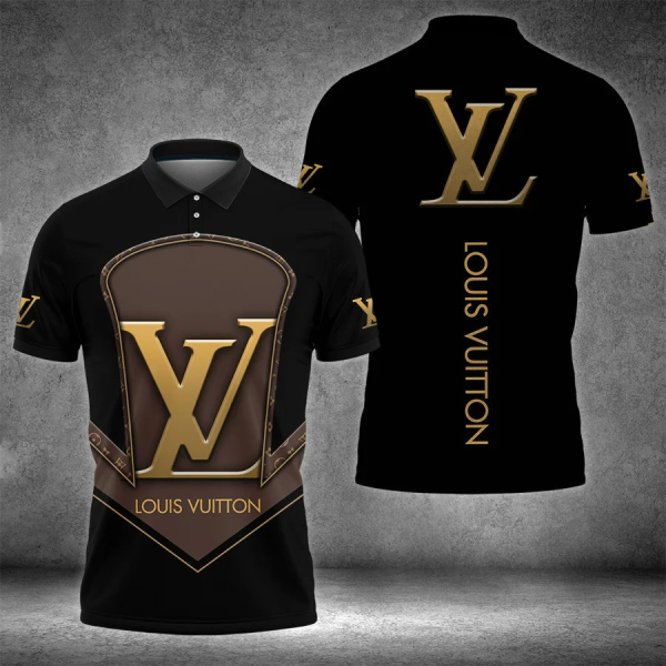 Louis Vuitton Black Polo Shirt  Luxury Clothing Clothes Golf Tennis Outfit For Men HT